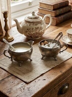 Edison cream and sugar set, vintage silver